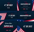 Set Banners of Fourth of July. 4th of July. Independence Day of the USA. Vector illustration. Royalty Free Stock Photo