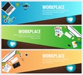 Set banners of Freelance Workplace office, co-working centre, university campus, modern workplace. Designer, photografer, accounte