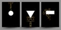 Set of banners with gold texture decoration on the black background. Royalty Free Stock Photo