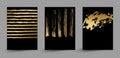 Set of banners with gold texture decoration on the black background. Royalty Free Stock Photo