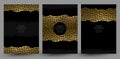 Set of banners with gold texture decoration on the black background. Royalty Free Stock Photo