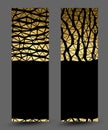 Set of banners with gold texture decoration on the black background. Royalty Free Stock Photo