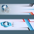 Set of banners made from three dimensions composition with Earth globe, hexagon, gear