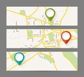 Set of banners with map and color pin pointer Royalty Free Stock Photo