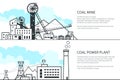 Set of Banners with Mining and Coal Power Station Royalty Free Stock Photo