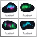 Set banners of Night Sky, Aurora Borealis, Northern Lights Effect on dark background behind the forest. Realistic