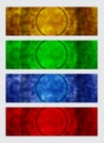 Set of 4 banners with a polygonal geometric design of orange, green, blue, and red shades Royalty Free Stock Photo