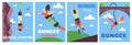 Set of banners or posters for bungee jumps promotion, flat vector illustration.
