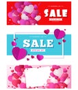 Set banners - Sale Valentines day. Vector illustration for Valentine day. Blue and red background Royalty Free Stock Photo