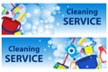 Set banners service cleaning. Poster template for house cleaning