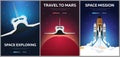 Set of Banners of Space. Space Shuttle. Astronomical galaxy space background. Vector Illustration.