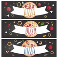 Set of banners for theme pizza different tastes flat design Royalty Free Stock Photo