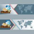 Set of banners with Time is money concept and World map Royalty Free Stock Photo