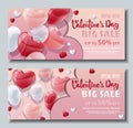 Set of banners for Valentine's Day. Background, poster, flyer with a bunch of balloons with a heart. Discount