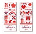 Set of banners for Valentines day in minimal geometric style with vertical composition, place for text Royalty Free Stock Photo