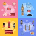 Vector cartoon London sights and objects concept illustration