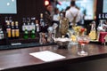 Set of bar accessories and ingredients for making a cocktails on counter. Royalty Free Stock Photo