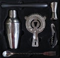 Set of bar tools for cocktails in a black box.