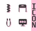 Set Barbecue, Bacon stripe, Meat tongs and grill icon. Vector