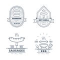 Set of Barbecue badge designs, vector line art illustration