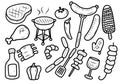 Set of barbecue elements vector in cute hand-drawn style