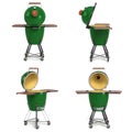 Set of Barbecue green color with lid BBQ grill for outdoor prepare meat food 3d illustration