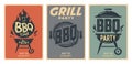 Set of barbecue posters. BBQ time. Barbecue party. Vintage poster