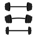 Set of barbells. Black barbells for gym, fitness and athletic centre. Weightlifting and bodybuilding equipment