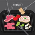 Set of Barbeque BBQ Grill food for party, beef, pork, meat and vegetables. Cartoon Vector illustration Royalty Free Stock Photo