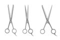 Set of barber accessories for cutting and trimming hair. Metal Opened Thinining Scissors