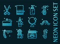 Set of Barber shop blue glowing neon icons. Royalty Free Stock Photo