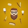 Set of barbershop equipment with hipster.