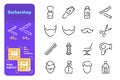 Set barbershop simple lines icons of mustache, beards, equipment.