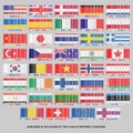 Set of barcodes in the colors of the flags of different countries. Isolated on grey background. Signs and symbols. Business.