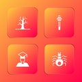 Set Bare tree, Honey dipper stick, Graduate and graduation cap and Spider icon. Vector