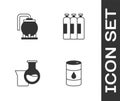 Set Barrel oil, Oil tank storage, petrol test tube and Industrial gas cylinder icon. Vector