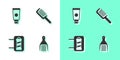 Set Barrette, Cream cosmetic tube, Barber shop pole and Hairbrush icon. Vector