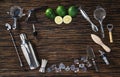 Set of bartending tools and limes Royalty Free Stock Photo