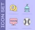 Set Baseball ball, Coin money with dollar, Vote and White House icon. Vector Royalty Free Stock Photo