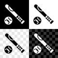 Set Baseball bat with ball icon isolated on black and white, transparent background. Vector Royalty Free Stock Photo
