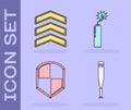 Set Baseball bat, Military rank, Shield and Dynamite bomb stick clock icon. Vector