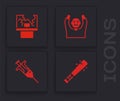 Set Baseball bat with nails, Broken window, Thief surrendering hands up and Syringe icon. Vector Royalty Free Stock Photo
