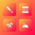 Set Baseball bat with nails, Prison window, Traffic jam and Protest camp icon. Vector