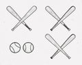 Set of Baseball equipment icons. Baseball bats and balls isolated on a white background. Royalty Free Stock Photo