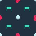 Set Baseball glove, Racket for playing table tennis and Volleyball net on seamless pattern. Vector Royalty Free Stock Photo