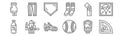 Set of 12 baseball icons. outline thin line icons such as baseball field, baseball, referee, kneepad, home plate, pants Royalty Free Stock Photo