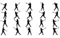 Set of baseball players silhouettes of sports people vector,Baseball player vector silhouette Royalty Free Stock Photo