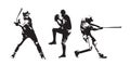 Set of baseball players vector silhouettes. Group of baseballer, isolated ink drawings Royalty Free Stock Photo