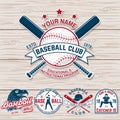 Set of baseball or softball club badge. Vector. Concept for shirt or logo, print, patch, stamp. Vintage typography