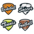 Set of Baseball, Tennis, Soccer, Basketball and Football Badges